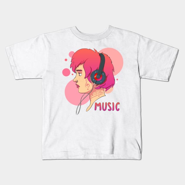 Girl with headphones Kids T-Shirt by DaKoArt